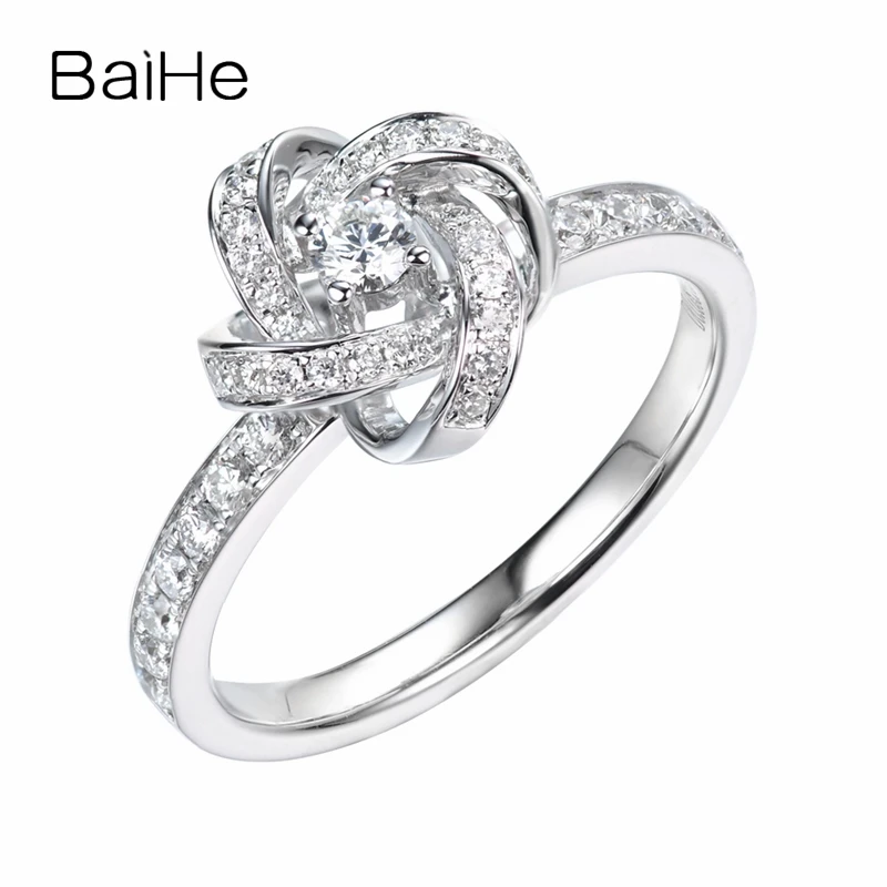 

BAIHE Solid 14K White Gold Certified H/SI Total 0.38ct 100% Genuine Natural Diamonds Wedding Women Trendy Fine Jewelry Ring