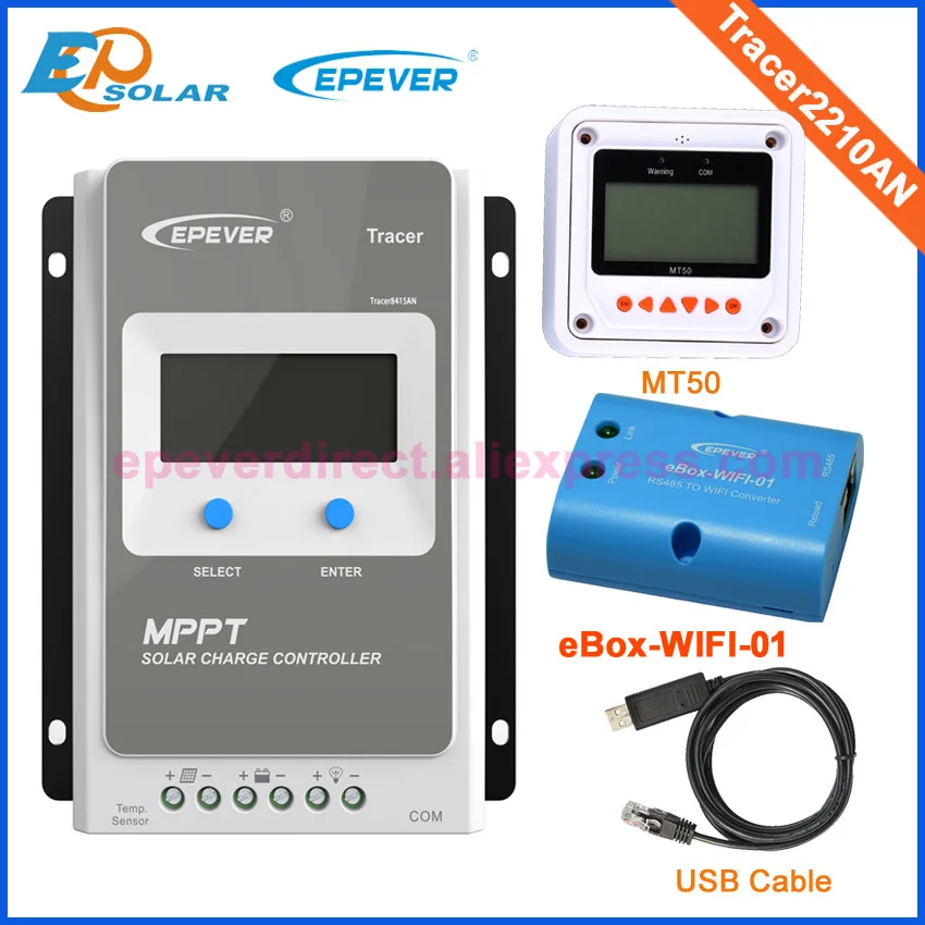 

Charger controller solar panel mppt 24v 12v 20A with wifi fucntion USB cable and MT50 Tracer2210AN 20amp