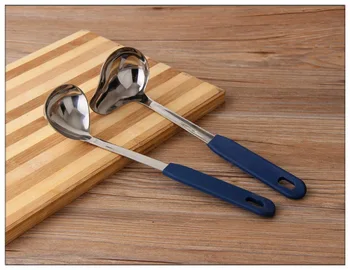 

304 stainless steel spoon Duckbill heart-shaped hot pot spoon anti-hot silicone handle soup juice spoons