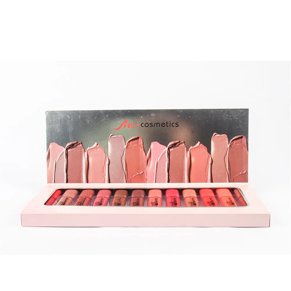 MK 12PCS/SET Lip Gloss Lasting Non-marking Matte Non-stick Cup Lipgloss Makeup