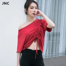 

New Women Diagonal Gather Yoga Top shirts for Camisas Mujer Sports Short Sleeves Workout Crop Tops Drawstring Fitness Activewear