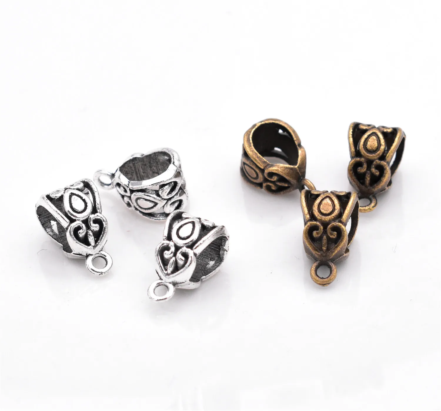 

20pcs/lot Antique Silver and Bronze Charm Bail Beads Pendant Clip Clasp Connectors for Bracelet Necklace Jewelry Making