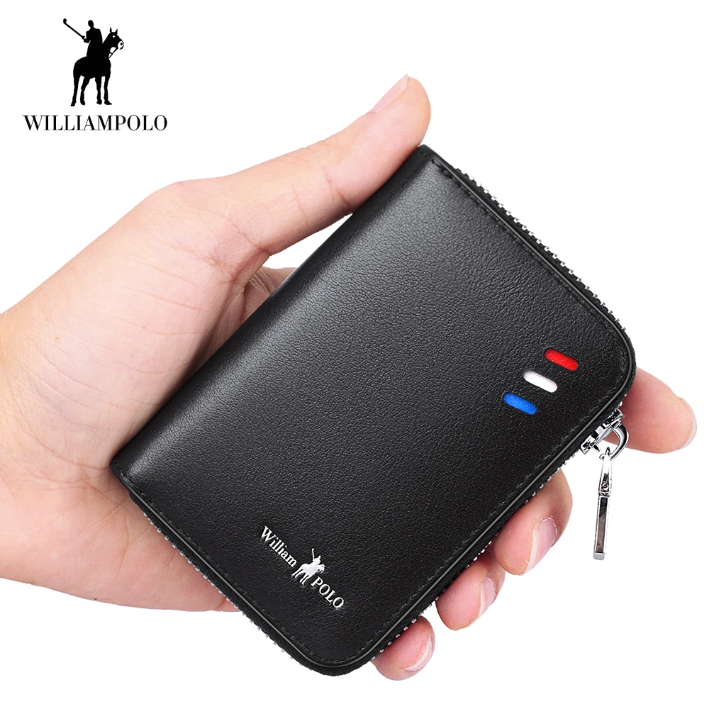 

WilliamPOLO Men Wallet Short Credit Card Holder Genuine Leather Accordion Small Multi Card Case Organizer with Zipper Pocket New