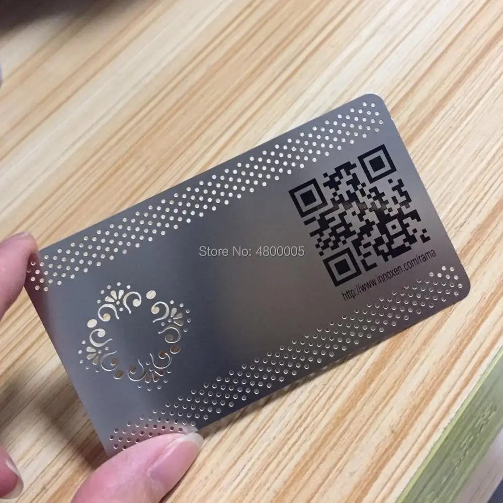 

Custom stainless steel metal business cards printing QR code cut out logo