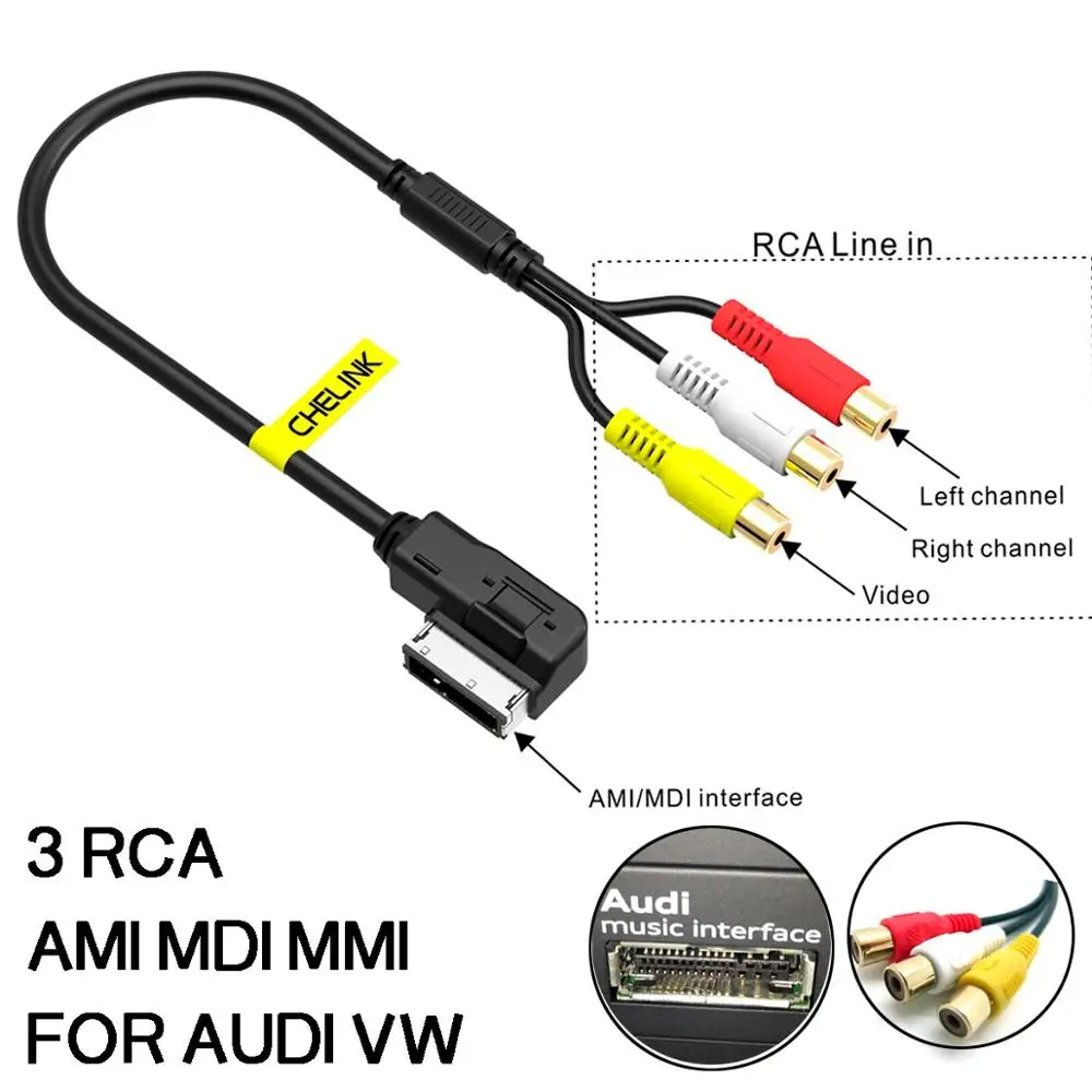 Аудиокабель CHELINK AUX музыкальный MDI AMI MMI интерфейс 3 RCA кабель для Audi A6L A8L Q7 A3 A4L A4 A6 A5 A1