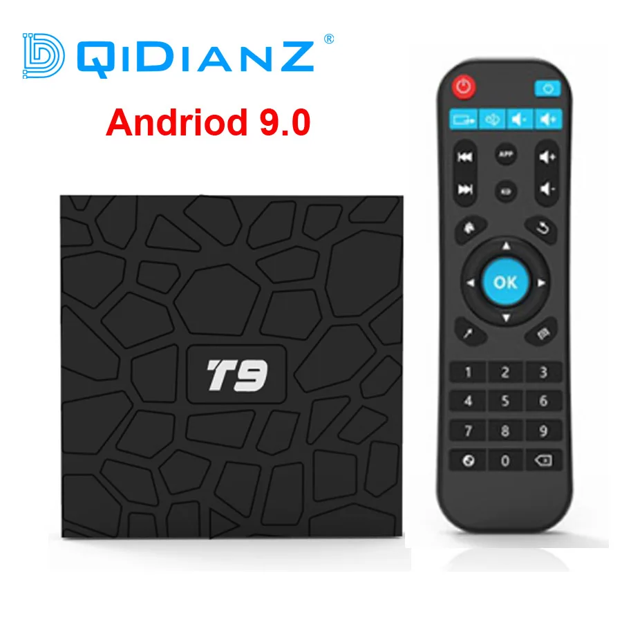 DQiDianZ Android 9,0 ТВ приставка T9 RK3318 Четырехъядерный 4G 32G USB 3,0 Smart 4K ТВ приставка Android 8,1 2,4G wifi с MT12 голосовым пультом дистанционного управления