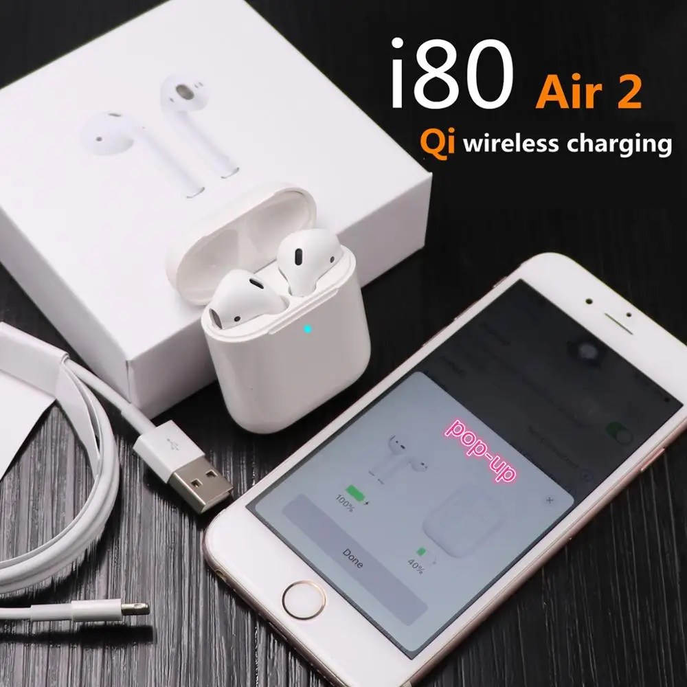 

1:1 Air 2 New i80 TWS Wireless Headphones Bluetooth Headset Wireless Chip Pop Up Earphone for iPhone TWS PK i20 i30 Print code