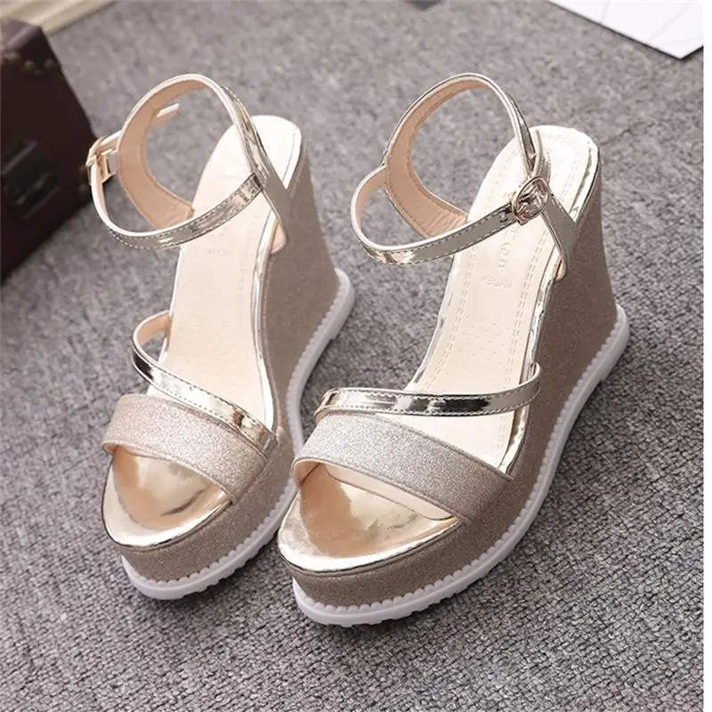 Women Sandals 2019 Platform Sandals Wedges Shoes For Women Heels Summer Shoes PU Leather Wedge Heels Sequin Sandals