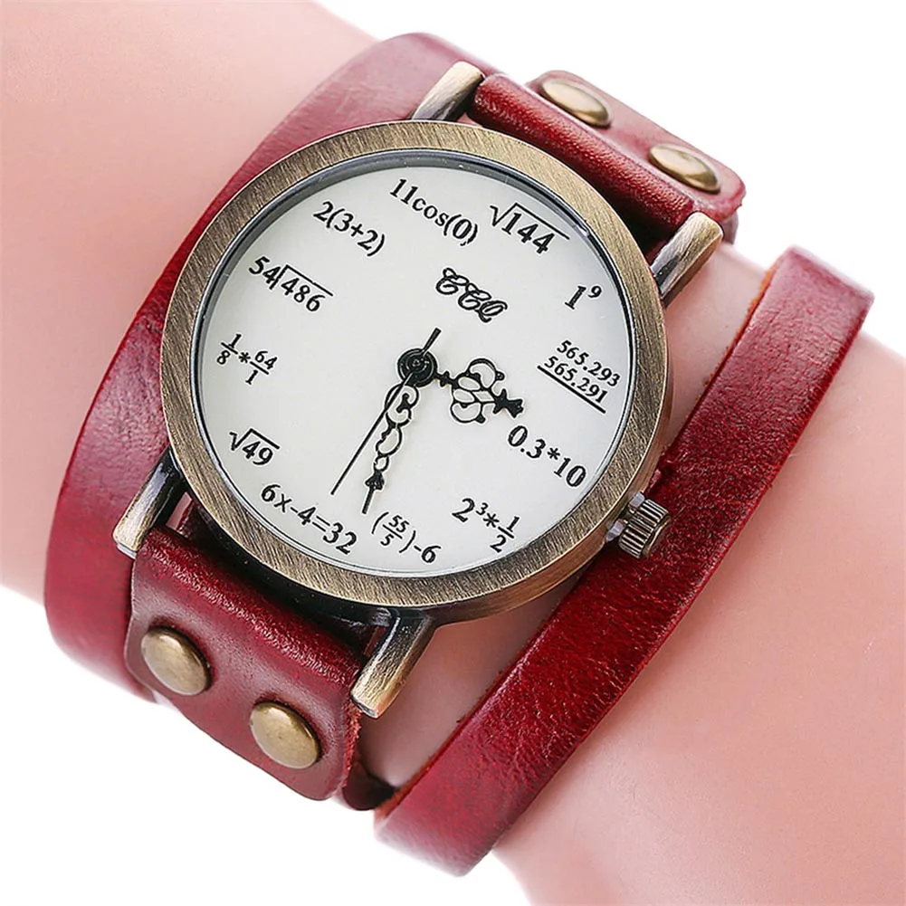 

Vintage Women Quartz Bracelet Watch Cow Leather Strap Equation Dial Wristwatch LXH