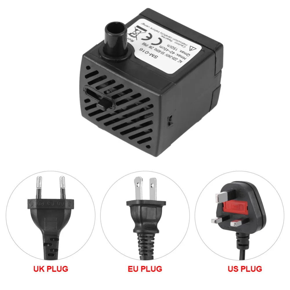 Миниатюрный ультра-тихий погружной водяной насос для аквариумов, фонтанов, аквариумов, украшения для аквариумов, штепсельная вилка Европейского/американского/британского стандарта
