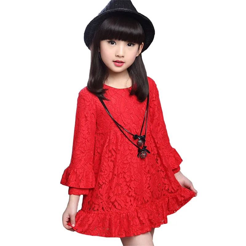 Платья для девочек коллекция года, весенне-осеннее кружевное платье для девочек, детское праздничное платье принцессы с длинными рукавами детская одежда для детей возрастом 4, 6, 8, 10, 12 лет
