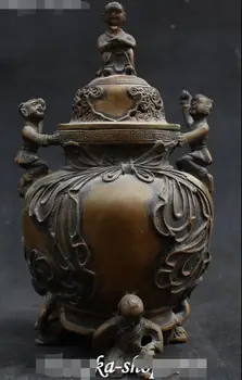 

Old Chinese Antique Bronze Tongzi Kid Children Incense Burner Censer Incensory