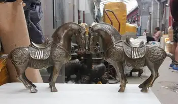 

Chinese FengShui Bronze Auspicious wealth Lucky Dragon Phoenix Horse Statue Pair