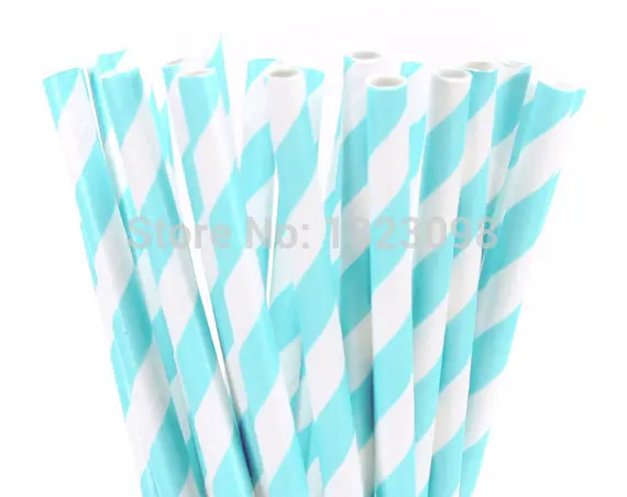 Paper Straws - Baby Blue  White Stripe