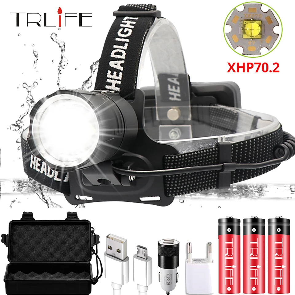 8000lm LED T6 Zoomable Phare Randonnée Torch HeadLight 18650 Br