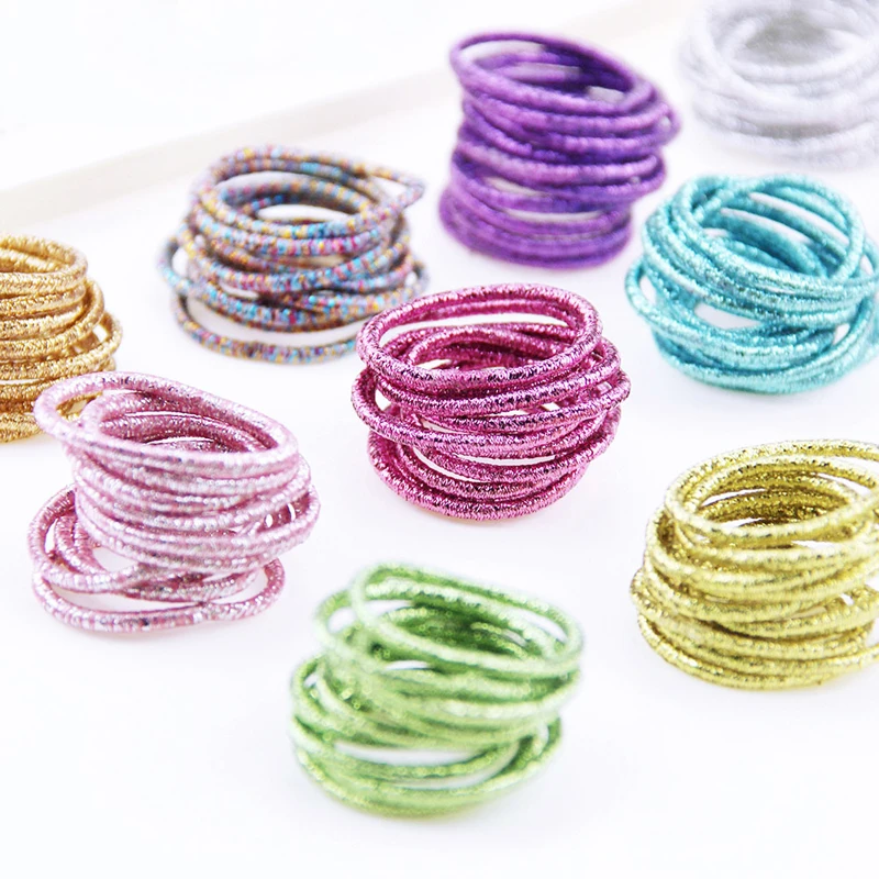 Hair Accessories Hair Bands 10PCS/Lot Kids Shiny Hair Accessories Hairbands Ponytail Holder Girls Scrunchies High Elastic Thumb Mini Rubber Band Hair Ropes