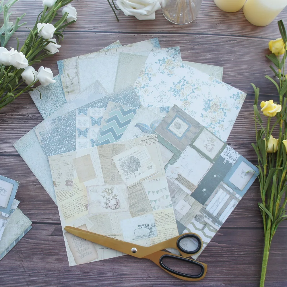 

24 sheets DIY 12 style 15.2*15.2cm old time blue wall and letter theme craft paper scrapbooking creative paper DIY gift use