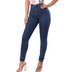 Высокая Талия Джинсы для Для женщин с высокой упругой плюс Размеры Для женщин джинсы Femme промывают Повседневное узкие брюки-карандаш брюки