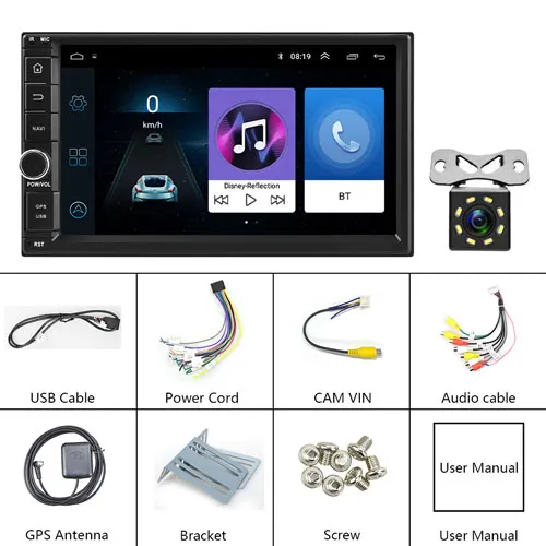 Podofo 2 din " Android 8.1 Car Radio WIFI GPS navi Bluetooth Mirror Link Multimedia Player for universal 2DIN audio Stereo - Color: With 8 IR Camera