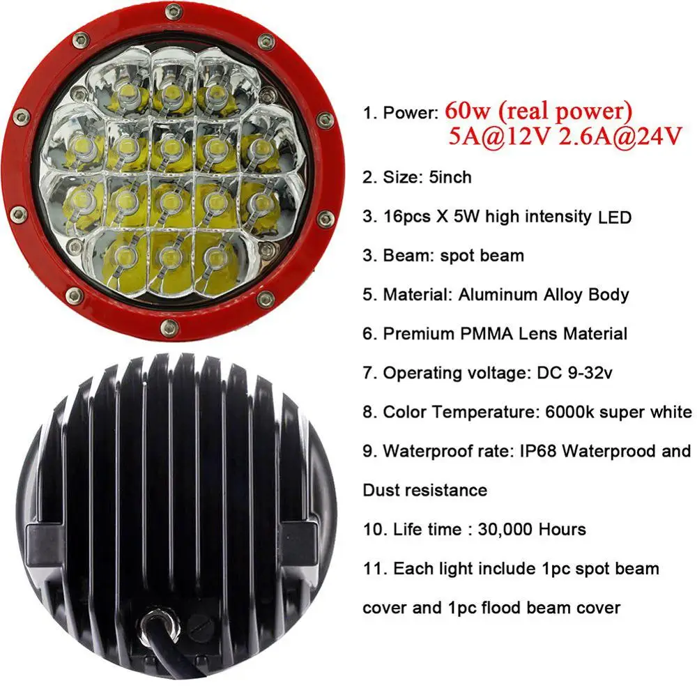60W Round Led Driving Light 12V 5inch Mini Spot Led Driving Lights for Truck Wrangler JK 4X4 4WD Pickup Motorcycles Offroad Light Bar Car Off-road F150 SUV Led Pods (3)