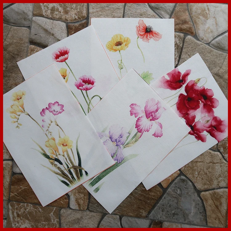 

DIY patchwork handmade cloth dyeing polyester cotton canvas watercolor flowers digital printing cloth decora 5pcs/lot 15*20cm