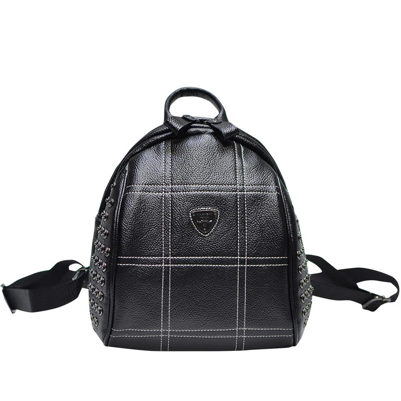 

Large-capacity rivet shoulder female student leisure travel big bag soft leather shell backpack