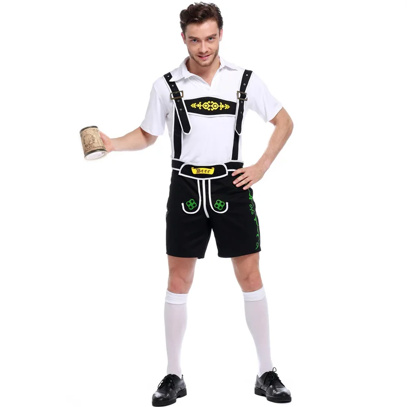 Взрослый человек костюм для Октоберфеста Размер M-2XL рубашка костюм Lederhosen баварское пиво наряд бар ждать пиво вечерние униформа - Цвет: Черный