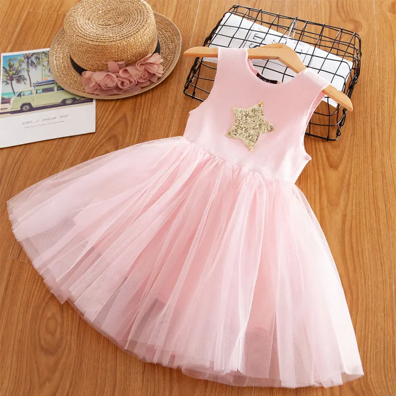 

Summer Girl Casual Dress Princess Party Dress For Girls Vestidos Sequins Stars Tutu Baby Girl Clothes Children Boutique Clothing