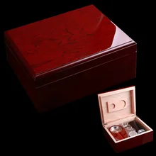 Заводская цена высокое качество деревянный цвет красного вина хьюмидор w/сигары Пепельница и резак и случай и гигрометр увлажнитель шесть частей комплект