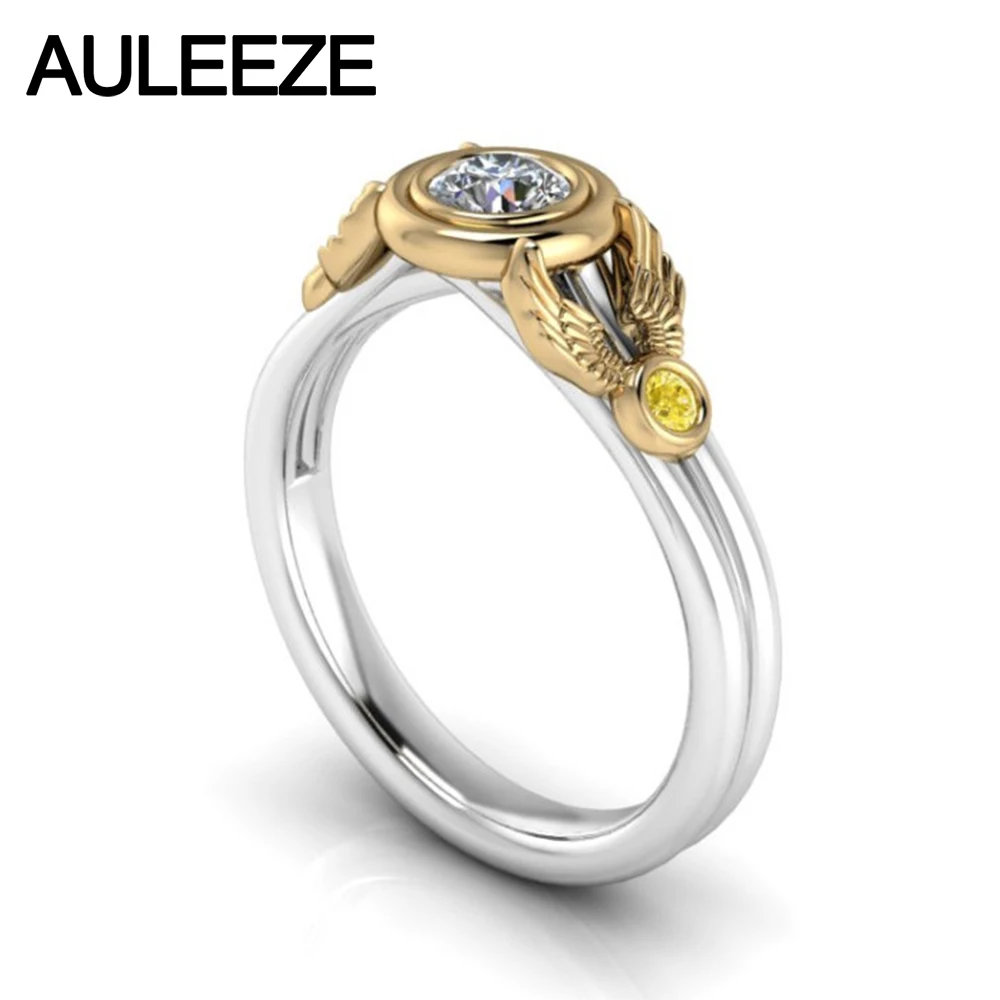 

Wings 10K Two-tone Solid Gold Engagement Wedding Ring Moissanites Lab Grown Diamond Ring Yellow White Gold Yellow Sapphire Ring
