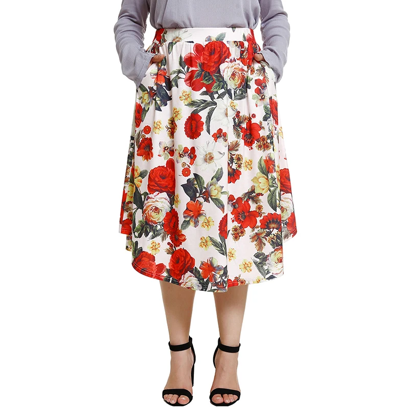 Plus size xl 4xl women bottoms skirts floral printed 2018 Summer skirts large size female skirt