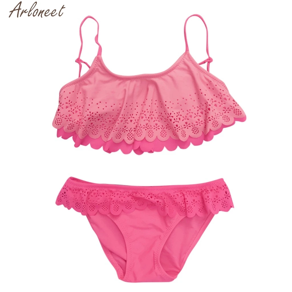 

2019 Infant Kids Girls Ruffles Hollow Sleeveless Summer Swimwear Swimsuit Polyester Bikini Set Outfits 19Jan17