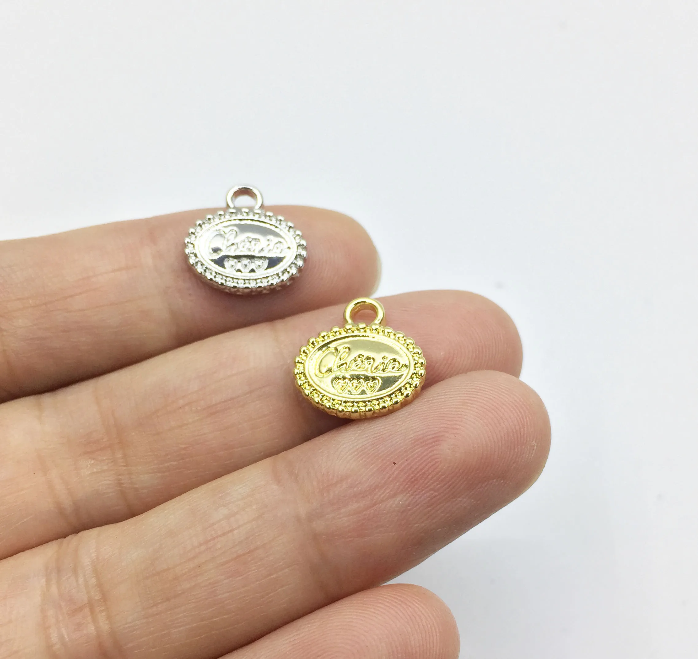 Eruifa 20 шт. 12*10 мм хороший Овальный монета с буквами цинковый сплав ожерелье, серьги браслет ювелирные изделия DIY ручной работы 2 цвета