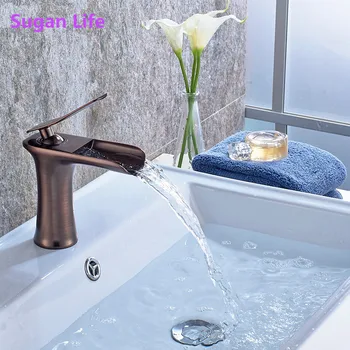 

Basin Faucets Waterfall Bathroom Faucet Single handle Basin Mixer Tap Bath Antique Faucet Brass Sink Water Crane Silver F167