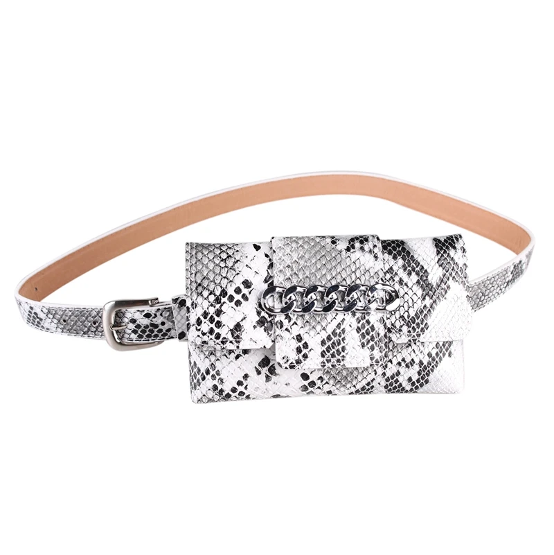 

Fashion Waist Bag Chain Serpentine Alligator Detachable Belt Bag Pu Leather Women Fanny Pack Buckle Pocket Phone Money Holder