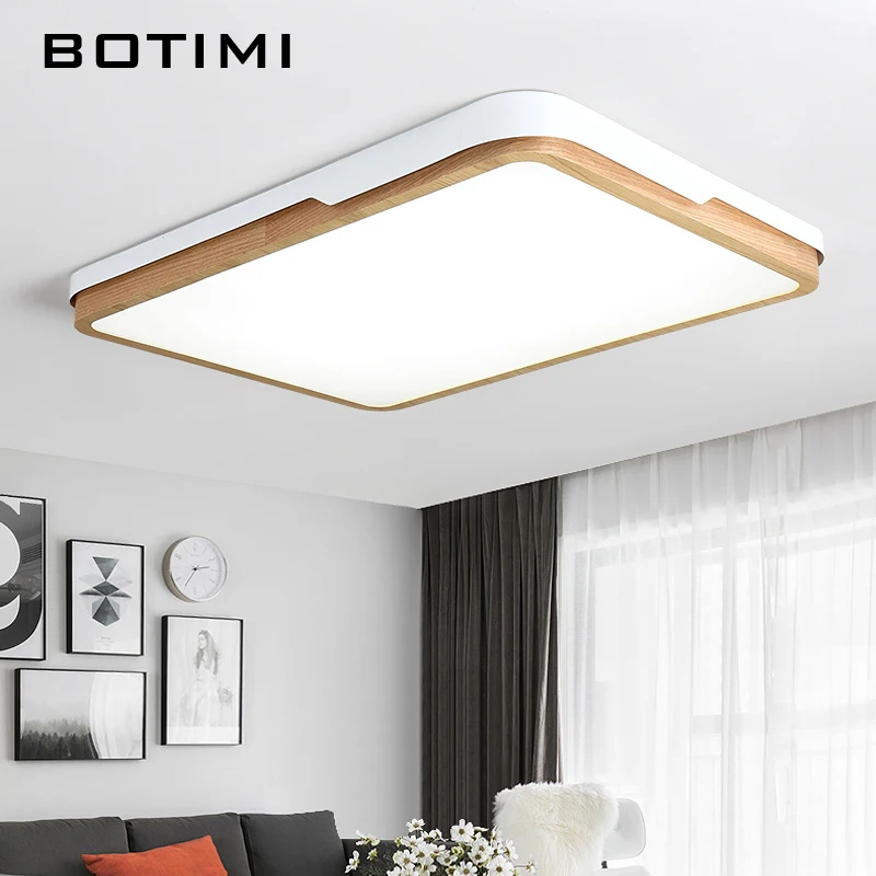 buy BOTIMI Modern Wooden Retangular LED Ceiling Lights For Living Room White Metal Frame quare Bedroom Lighting with Remote Control