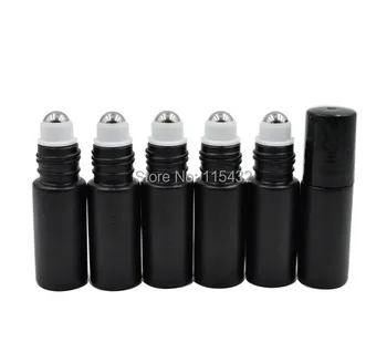 

By DHL Free shipping Refillable Thick 5ml 1/6oz Black Empty Roll on Glass Bottle for Essential Oil metal Roller Ball 100PCS/LOT