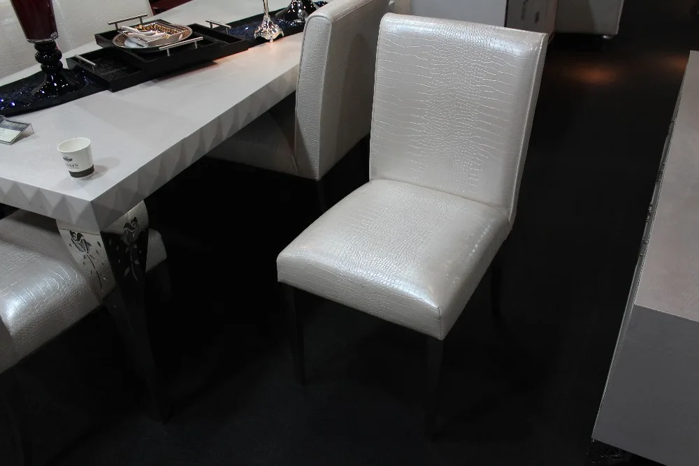 stainless steel Dinning table with dining room set with 6 chairs, leather top table moderns, wine dining side cabinet/ leather