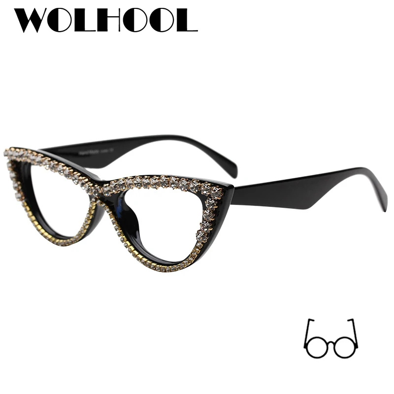 

2019 New Fancy Unique Sexy Lady Cat Eye Glasses Frames Rhinestone Eyeglass Fames Fake Glasses Brand Desinger Oculos Sem Grau