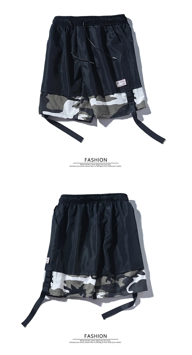 Лето Хип-хоп шорты Для мужчин Лоскутная японский черные шорты в уличном стиле прилив Повседневное свободные спортивные штаны-шаровары