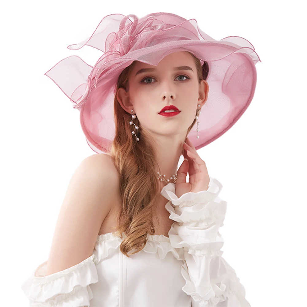 FS летний чародей из органзы складной Кентукки шляпа котелок для женщин Элегантный свадебный церковный платья розовый фиолетовый мягкая фетровая шляпа с широкими полями