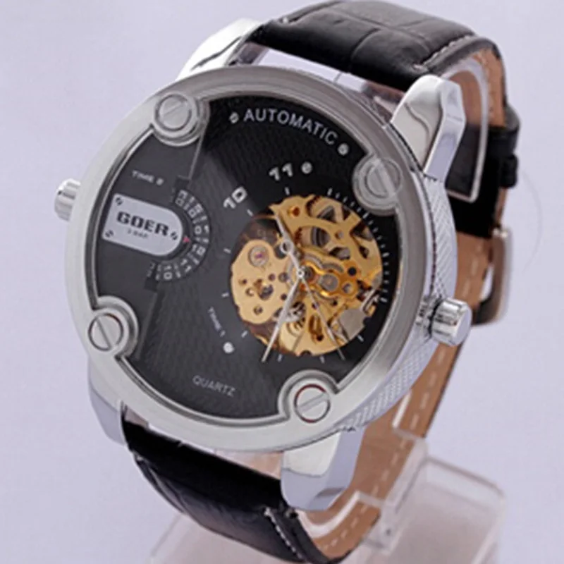 

Fashion big watch face leather mechanical watch Automatic watches for men