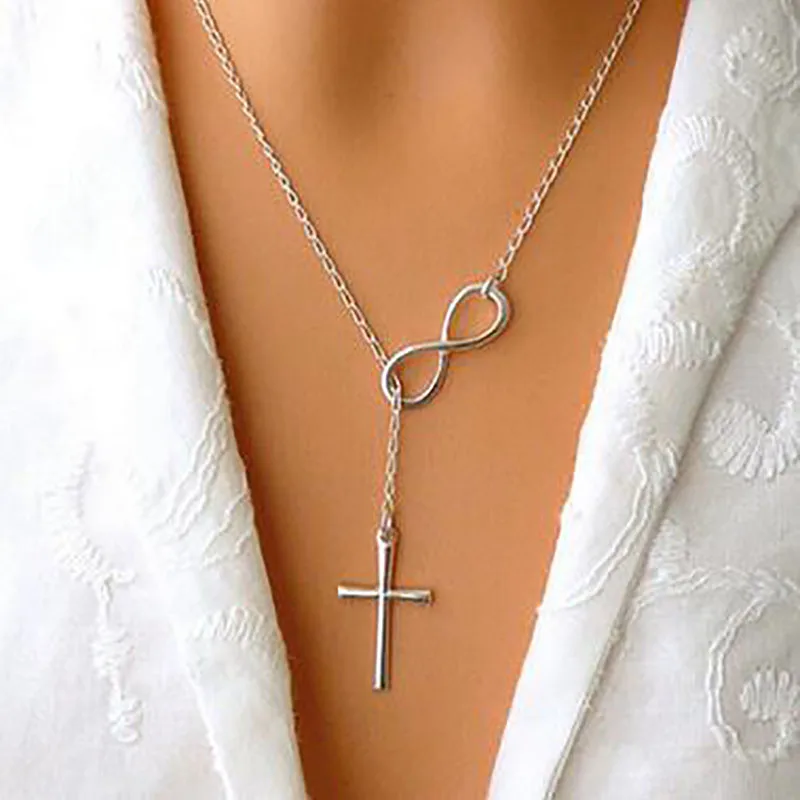 

Fashion Women Lucky Number 8 Pendant Necklace Vintage Ladies Cross Style Short Necklace Female Accessories New Jewelry