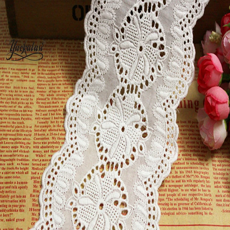 

YACKALASI 14 Yds/Lot 100% Cotton Lace Eyelet Embroidery Applique Flower Trims Sewing Apparel Lace 10cm
