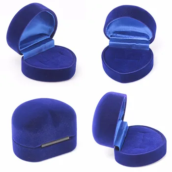 

Romantic Heart Shape Blue Velvet Box Packaging Wedding Ring Earring Case Retro Carrying Foldable Case Display Jewelry Shellhard