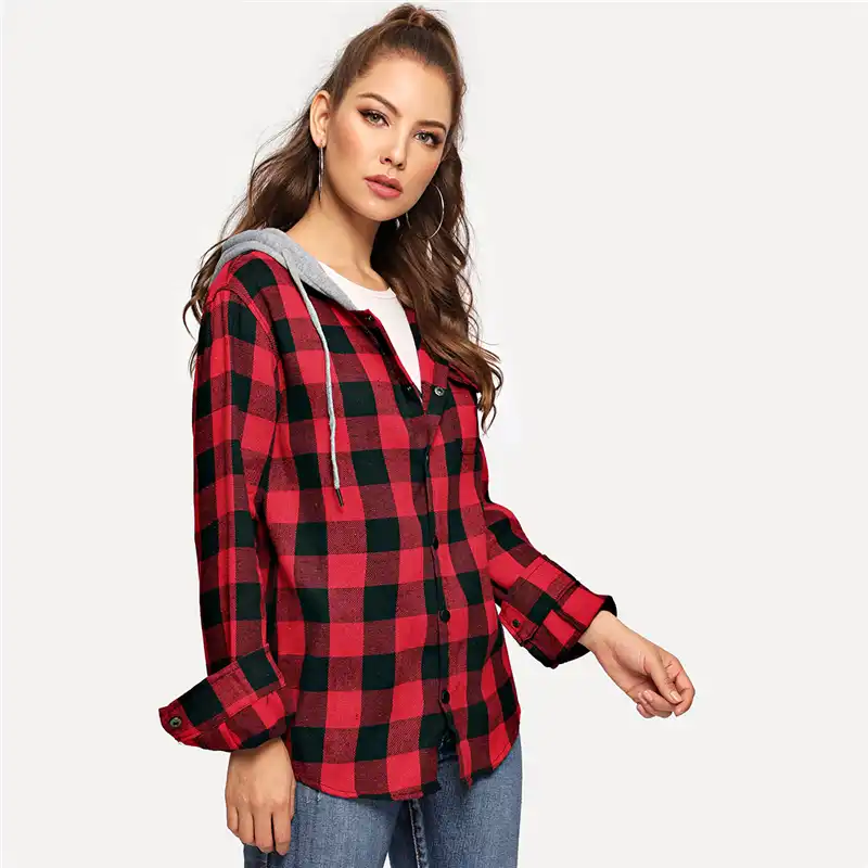 gingham hooded shirt