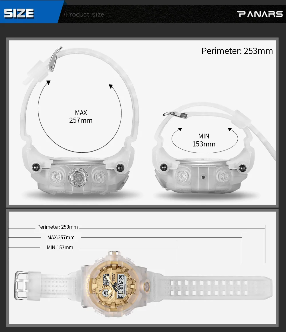 PANARS мужские спортивные часы многофункциональные светящиеся водонепроницаемые Фитнес наручные часы с двойным дисплеем цифровые часы будильник с таймером часы