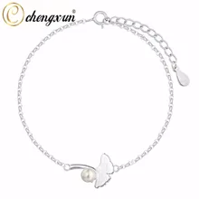 CHENGXUN Gingko цветок браслет очаровательные ювелирные изделия крошечный жемчуг подвеска НА ЦЕПОЧКЕ ССЫЛКА для женщин девочек подарок на день рождения