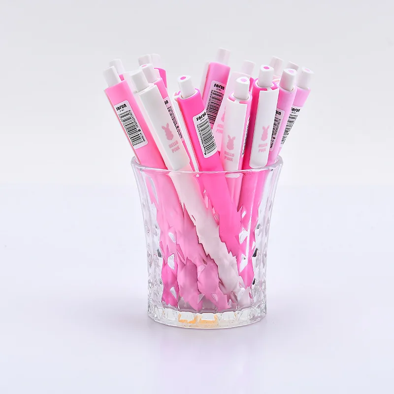 

4pcs Hello Pink rabbit gel pen 0.5mm fine ballpoint Tri-handle Black color pens for writing signature School supplies A6442