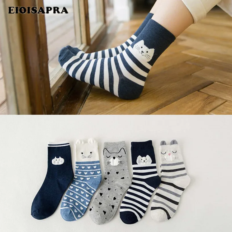

[EIOISAPRA]5 Pairs Panda Pattern Socks Women Creative Striped Cute Meias Funny Socks Japan Harajuku Calcetines Mujer